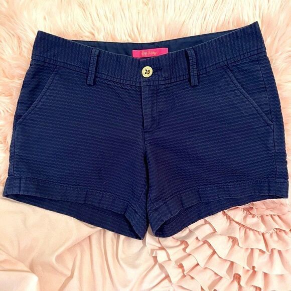 Lilly Pulitzer Navy Blue Waffle Texture Cotton Shorts Size 4 - Picture 1 of 7